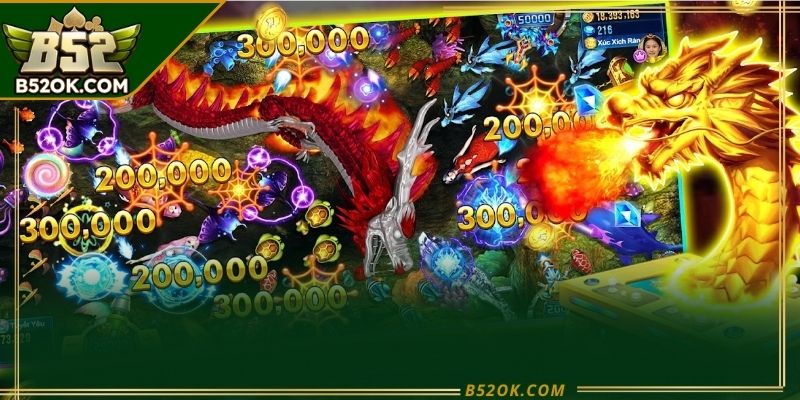 Giao diện bắn cá long vương với boss lớn và hiệu ứng nổi bật