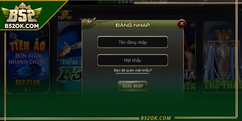 Giao diện đăng nhập B52 với các trường thông tin cơ bản