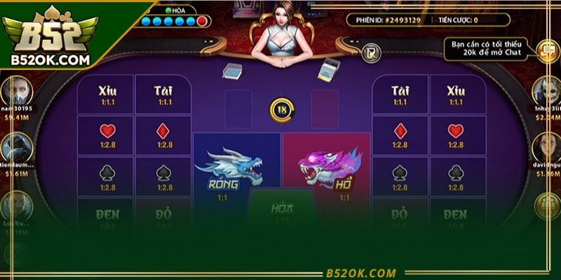 Giao diện nhiều phòng rồng hổ với mức cược khác nhau