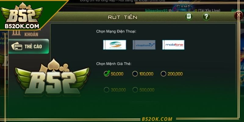  Danh sách các phương thức rút tiền B52 được hỗ trợ